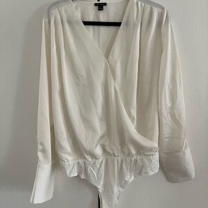 Ann Taylor Ivory V-Neck Blouse body suit